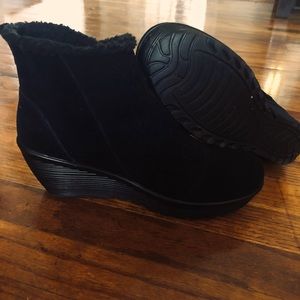 Black suede wedge booties,